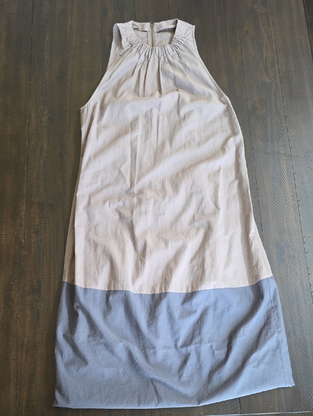 Brunello Cucinelli Sleeveless Two-Tone Shift Dress Beige Gray Cotton Silk Sz S - Picture 2 of 10